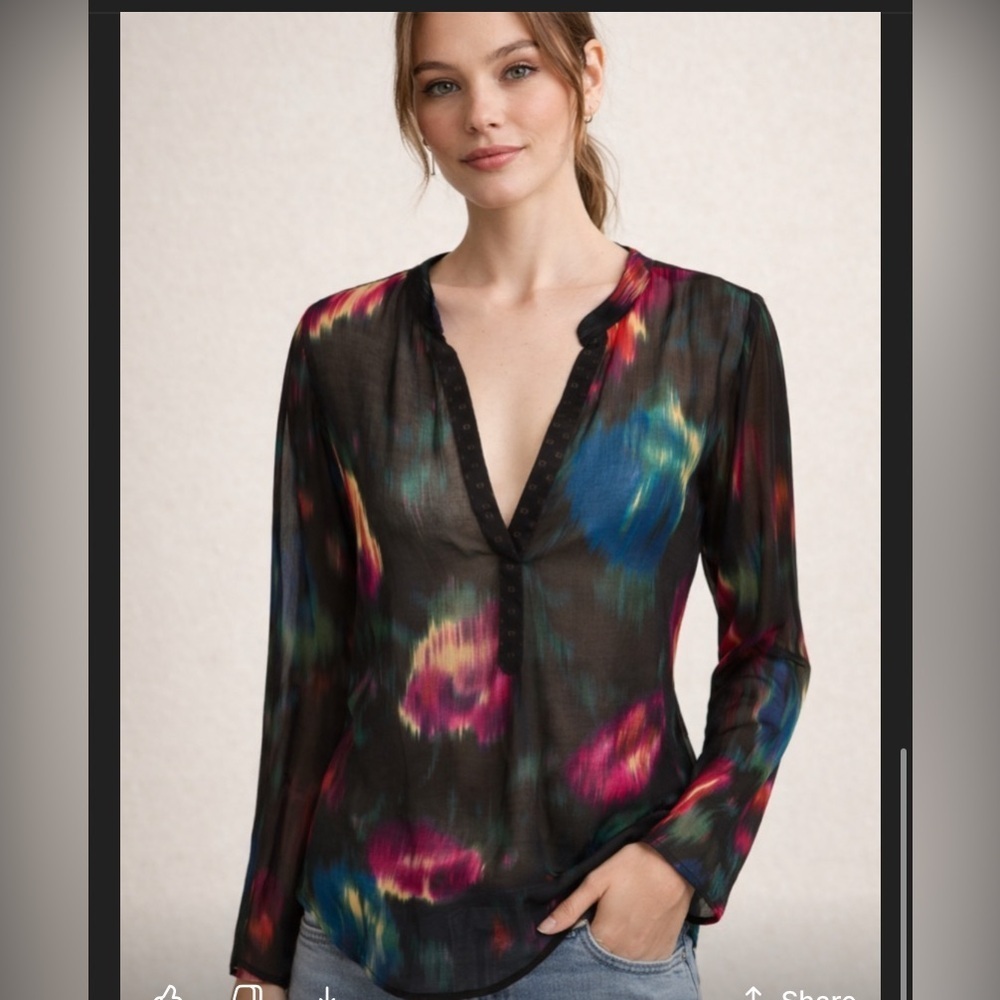 Anthropologie Tiny Black floral Top size S